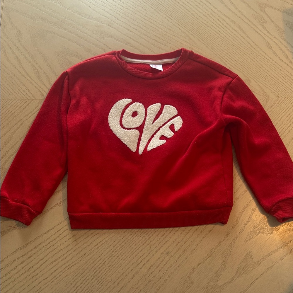 Red Sweatshirt with White 'LOVE' Heart Graphic💜
